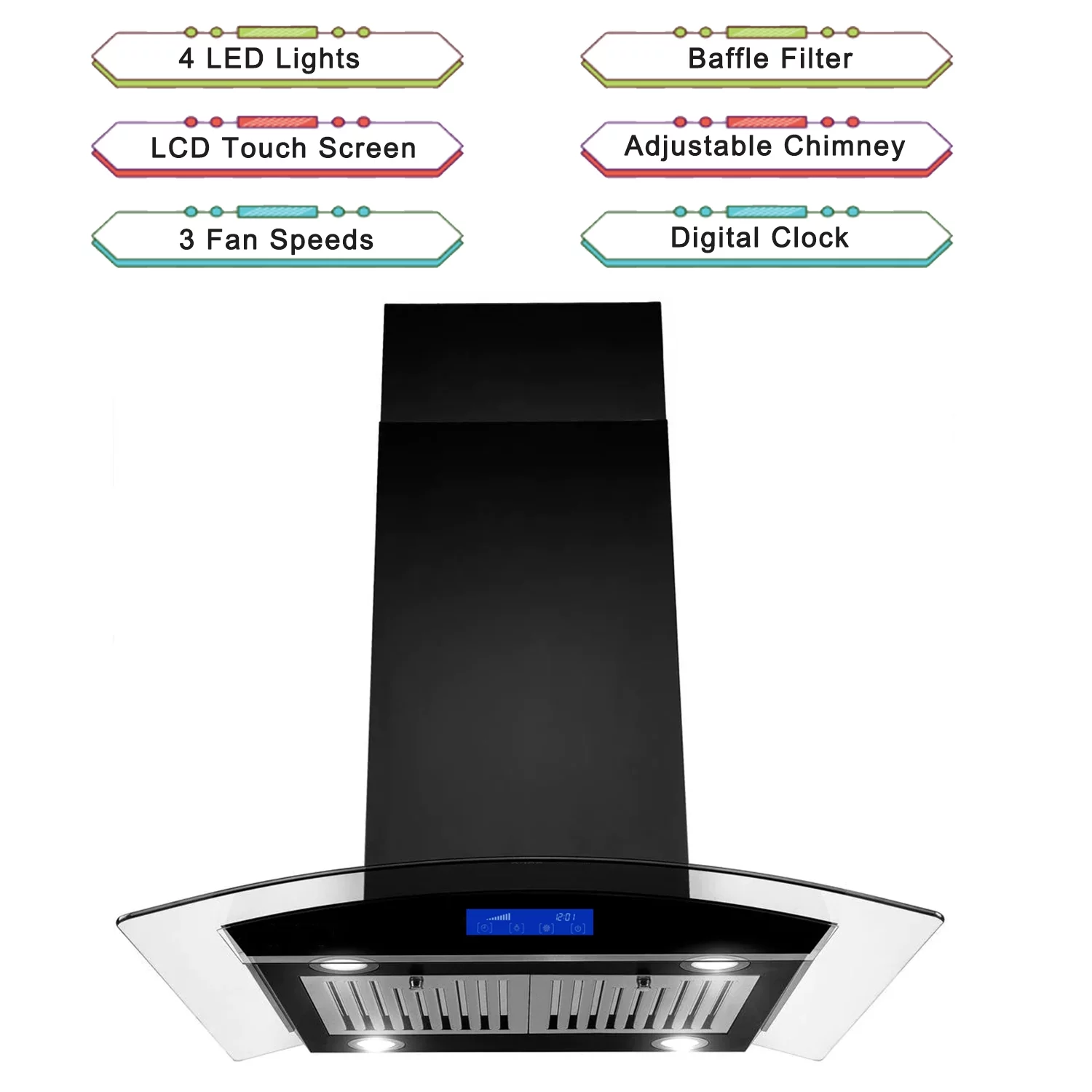Tieasy Range Hood 36 inch Island Mount Range Hood 900 CFM Kitchen Digital Panel 3-Speed