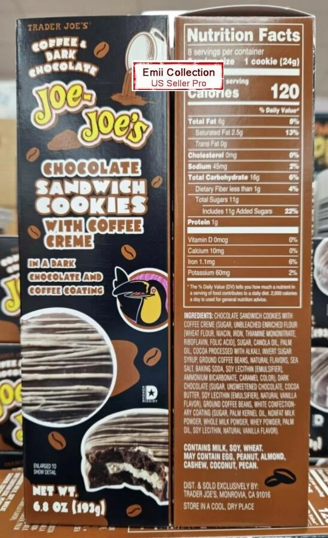Trader Joe's Coffee & Dark Chocolate Joe-Joe's Sandwich Cookies 6.8oz 193g (2 Boxes)