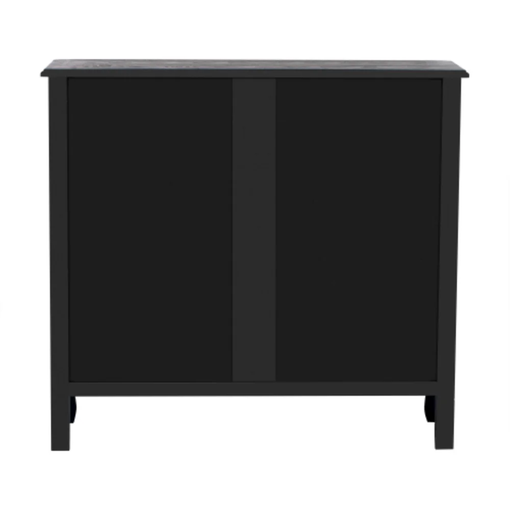 Accent Storage Cabinet with 2 Doors,Pure Hand Drawn,Solid Wood Legs,Suitable for living room, study and Entryway Black + Solid Wood+MDF