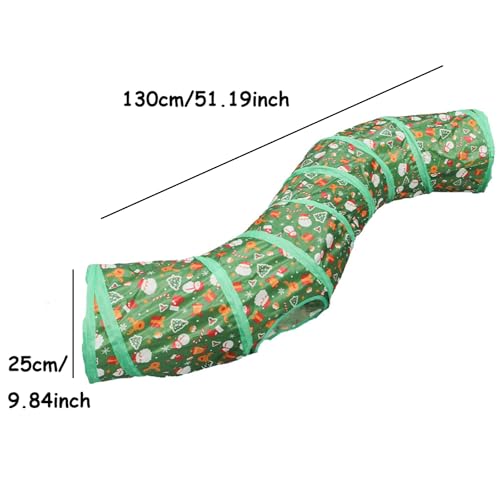 Christmas Cat Tunnel S-Shaped Tube – Collapsible Holiday Cat Play Tunnel with Interactive Crinkle Design for Cats and Kittens