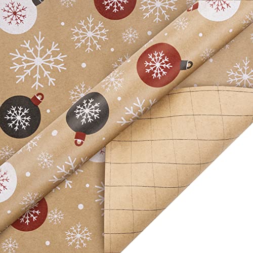 RUSPEPA Christmas Kraft Wrapping Paper - Owl, Reindeer, Christmas Ball and Text Design - 4 Rolls - 30 inches x 10 feet per Roll