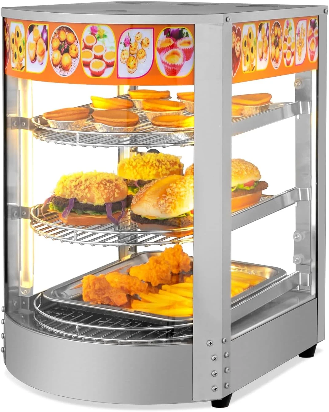 ROVSUN 3-Tier Food Warmer Pizza Warmer Countertop, Food Warmer Display Pretzel Warmer with LED Lighting Removable Shelves Glass Door, Pastry Display Case for Buffet Restaurant Cafe, 110V 800W