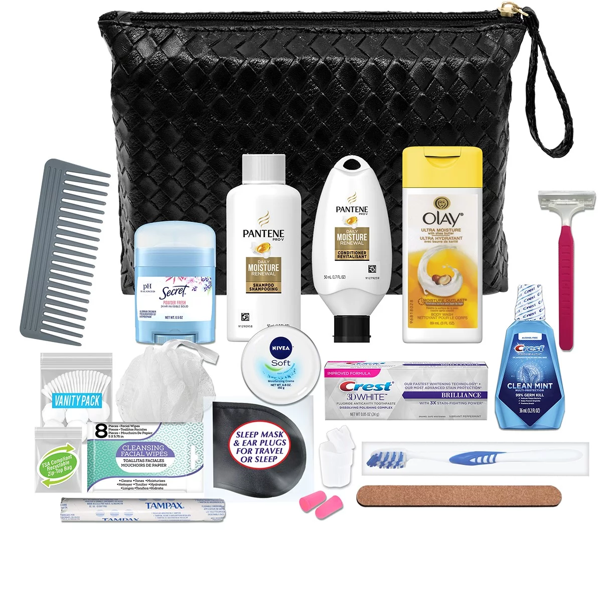 Convenience Kits International Women’s Premium 20-Piece Kit with Travel Size TSA Compliant Essentials in Stylish Cosmetic Bag