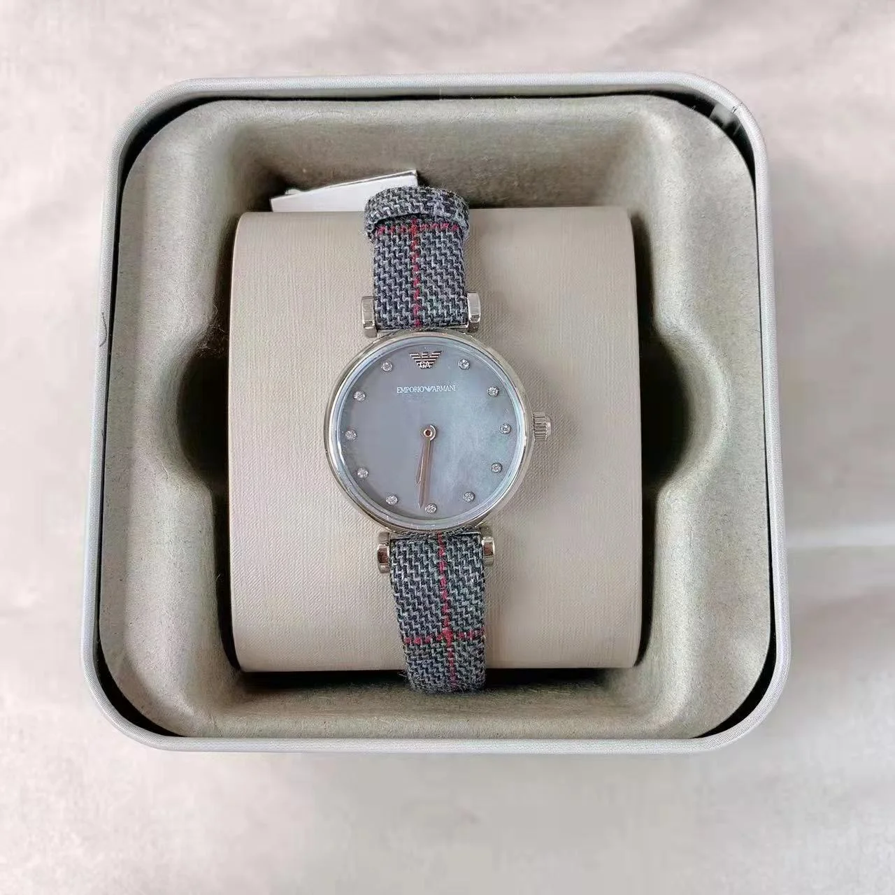 Emporio Armani Two Hand Grey Fabric Band Women's Watch - AR11343