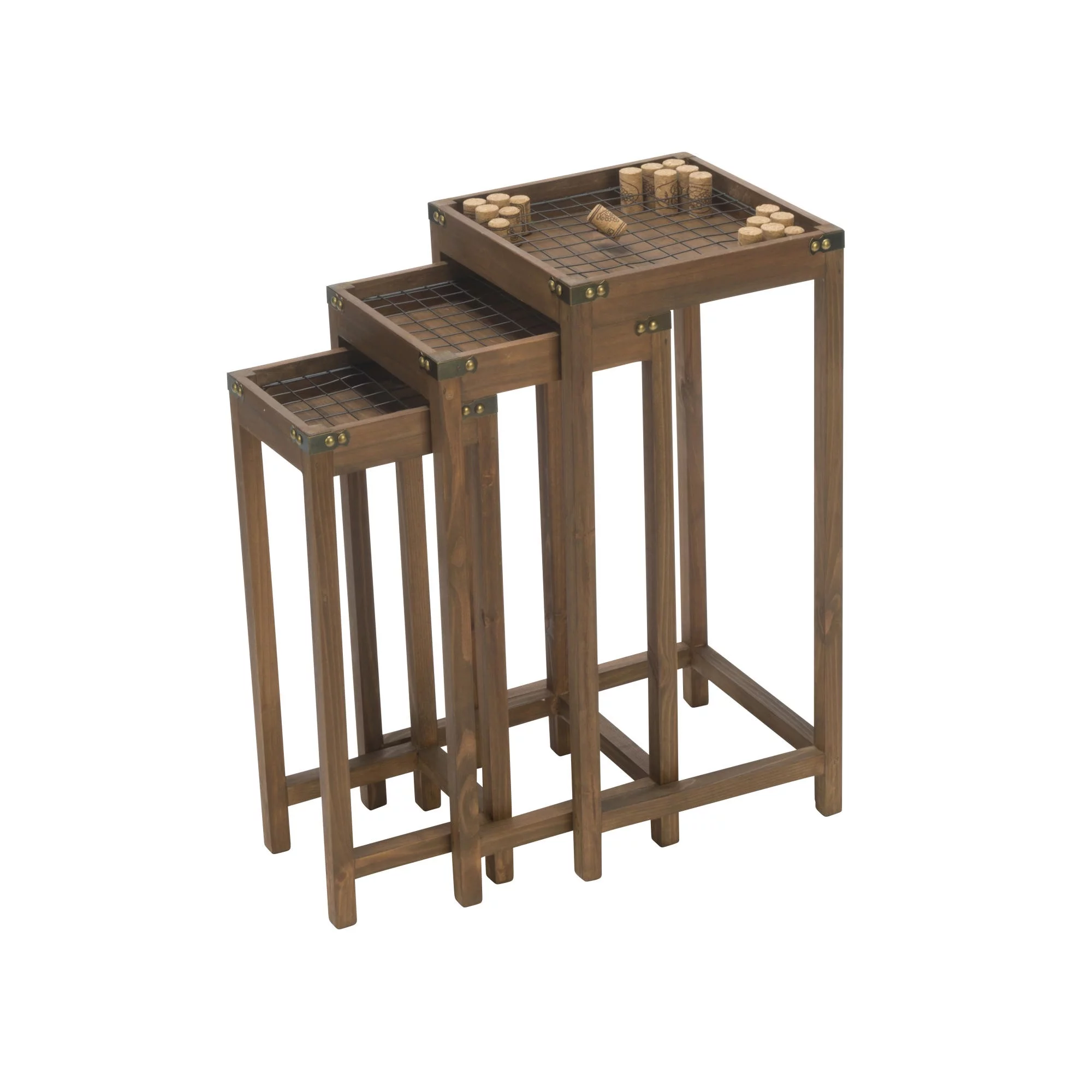 Tripar International Set of 3 Brown Vineyard Narrow Nesting Cork Display Tables 25.25