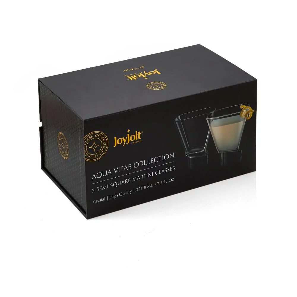 JoyJolt Award Winning Aqua Vitae Square Martini Glasses 7.5 oz (Set of 2) Drinking Glasses
