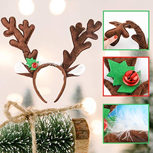 HANSGO Reindeer Antlers Headband, 2PCS Deer Antlers with Bells Cute Christmas Reindeer Ears