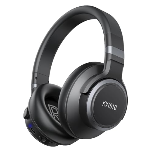 KVIDIO Active Noise Cancelling Headphones, 70 Hours Playtime Bluetooth Headphones Wireless with Microphone, Transparency Mode, Deep Bass and Hi-Fi Stereo Sound Over Ear for Travel Office