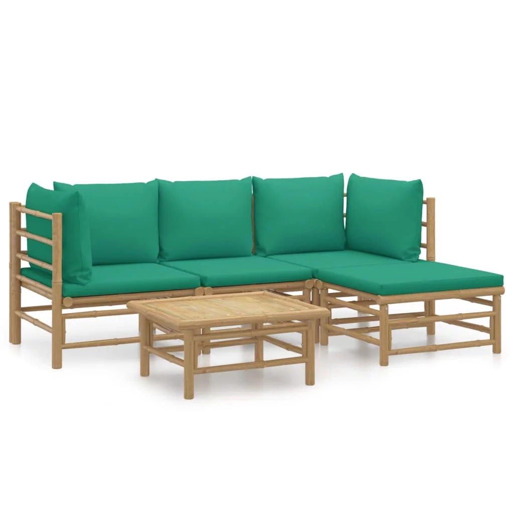 Htovila 5 Piece Patio Set with Green Cushions Bamboo
