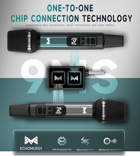 Wireless Microphone, Metal Dynamic Wireless Microphones with One-to-One Chip Connection and Rechargeable Receiver, 40H Duration, 200FT Range Receiving, Volume Control Karaoke Microphone for Singing