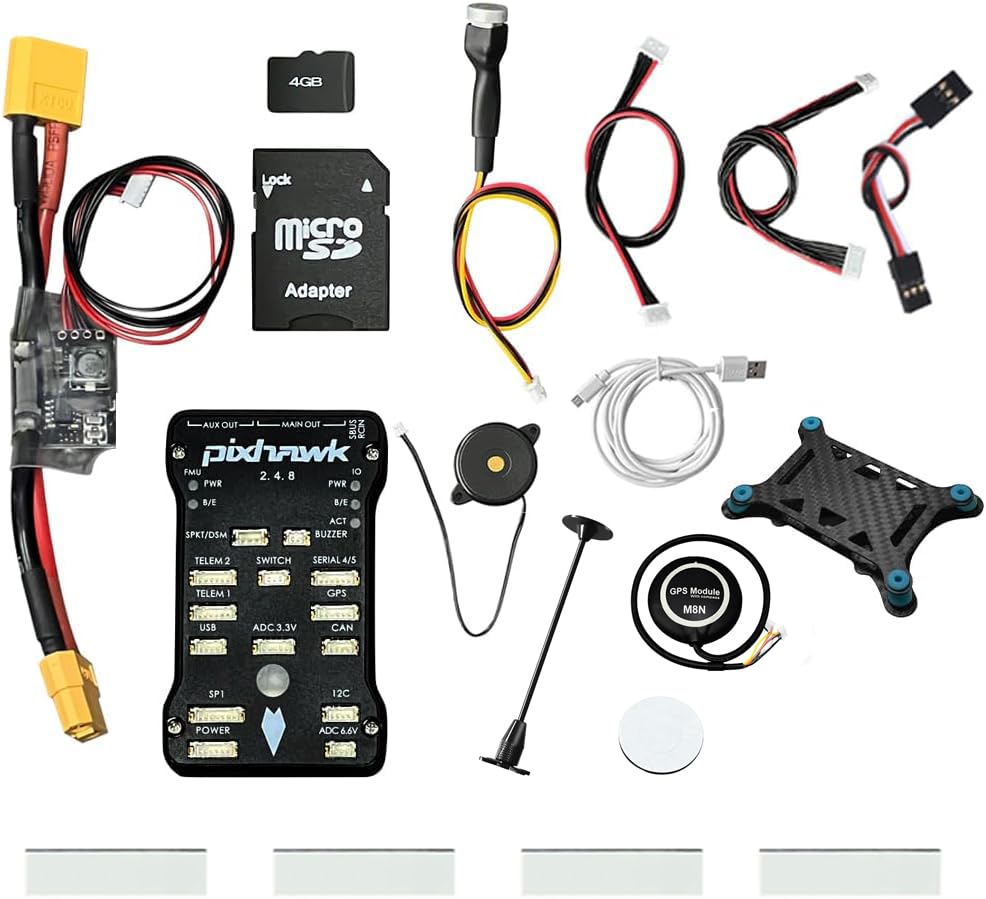 HAWK'S WORK Pixhawk PX4 Flight Controller, Pixhawk 2.4.8 Open Source Flight Control 32 Bit, Board + Power Module + Safety Switch + Buzzer + SD Card + Shock Absorber + GPS + Bracket