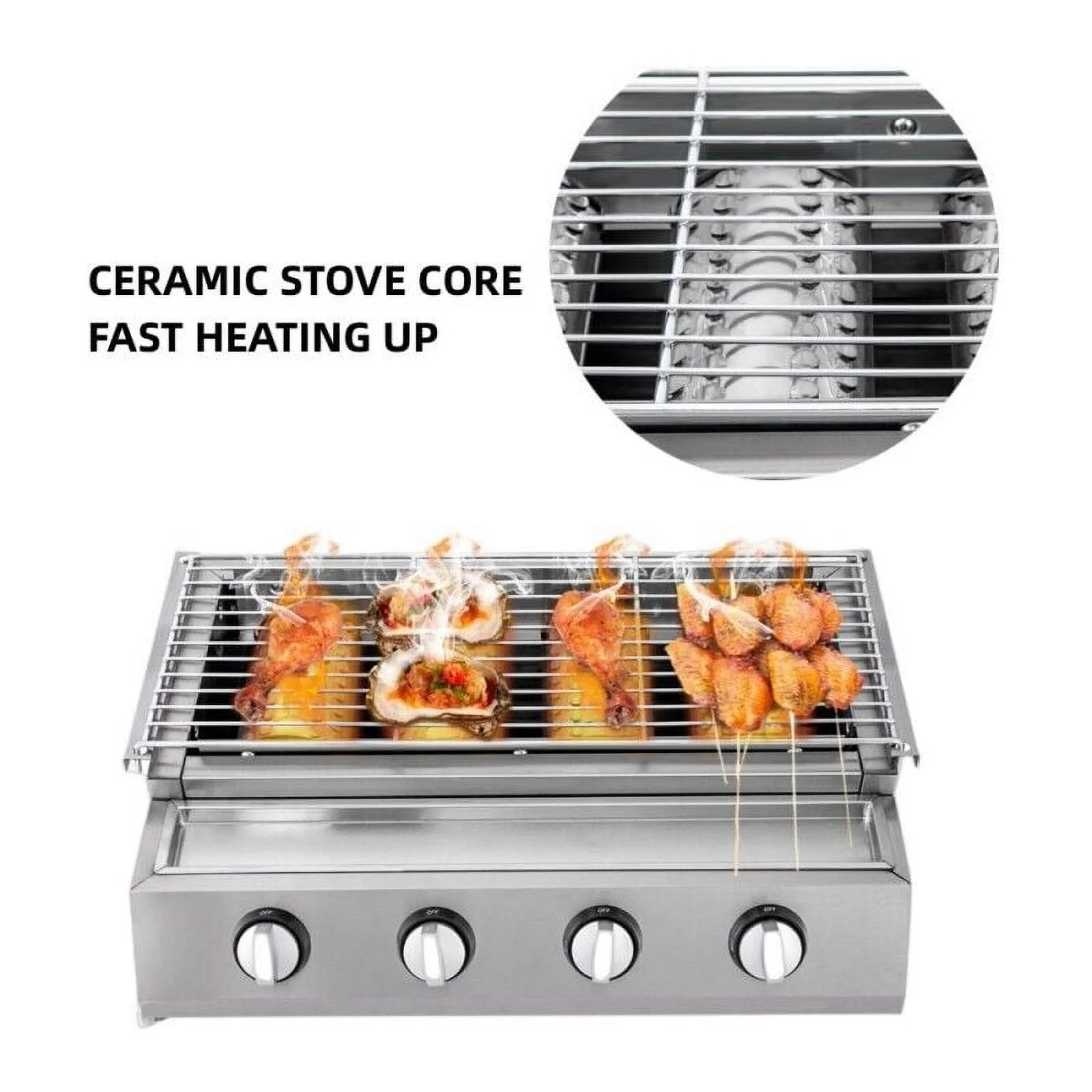 Stainless Steel Commercial Gas BBQ Grill with Stainless Steel Griddle 4 Burners