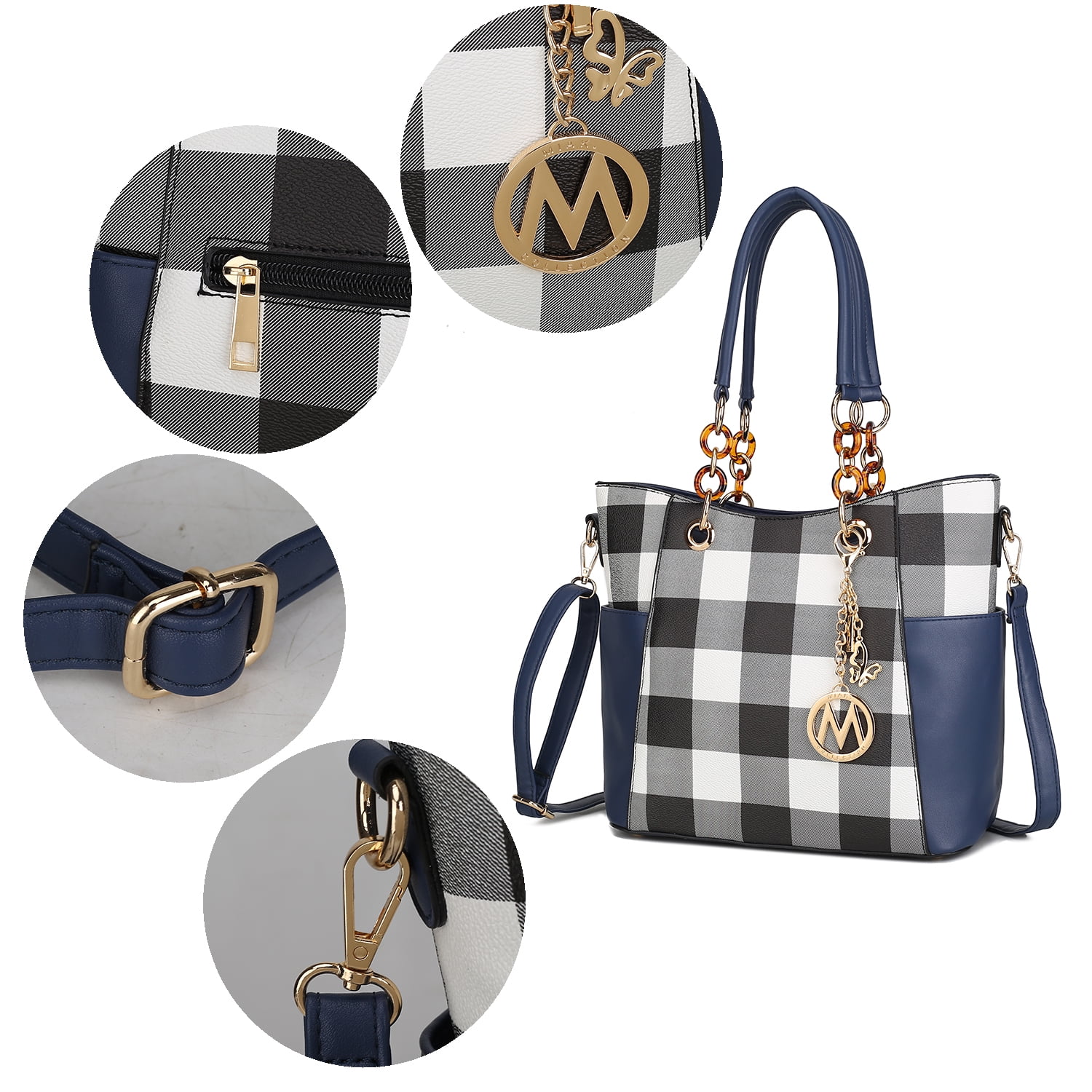 MKF Collection Paloma Women's Checkered Shoulder Bag & Matching Wallet 2-Piece Set by Mia K. - Black