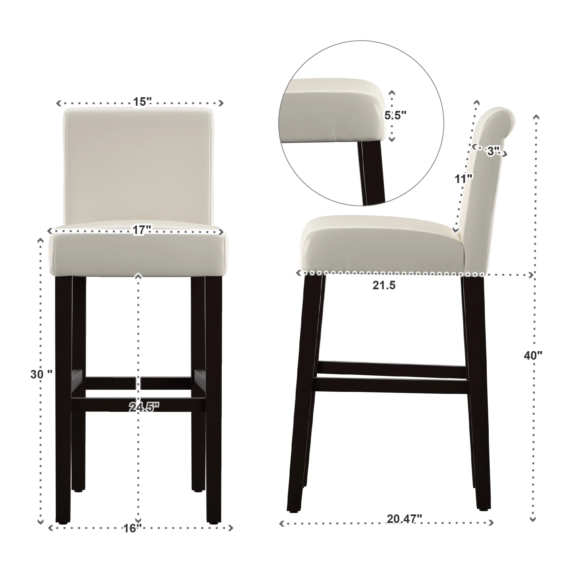 Weston Home Arica Bar Stool, White, Set of 2