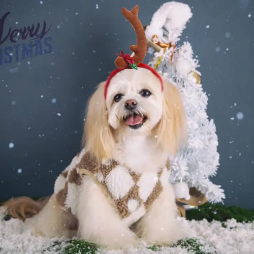 ANIAC Dog Antlers Headband Christmas Dog Outfit for Small Medium Large Dog Reindeer Costumes Pet Elk Head Accessories for Christmas Halloween (Yellow, Small)
