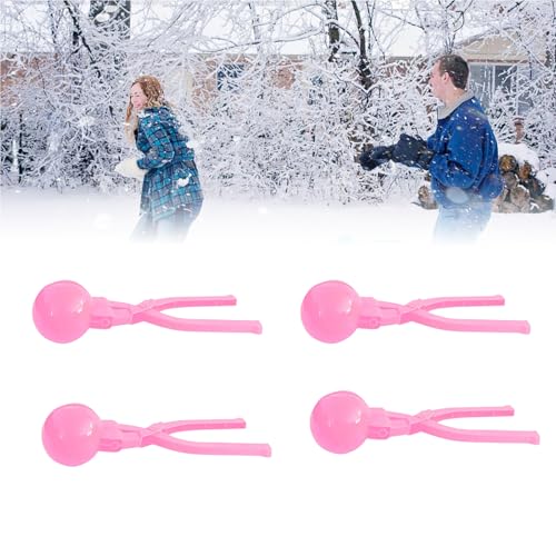 4 PCS/Set Snowball Maker Clips, Round Plastic Snowball Shaper Molds Clamp for Winter, Outdoor Snow Ball Fights Game Tool for Kids Adults Family Couple Friend Outside Snow Games (Pink)