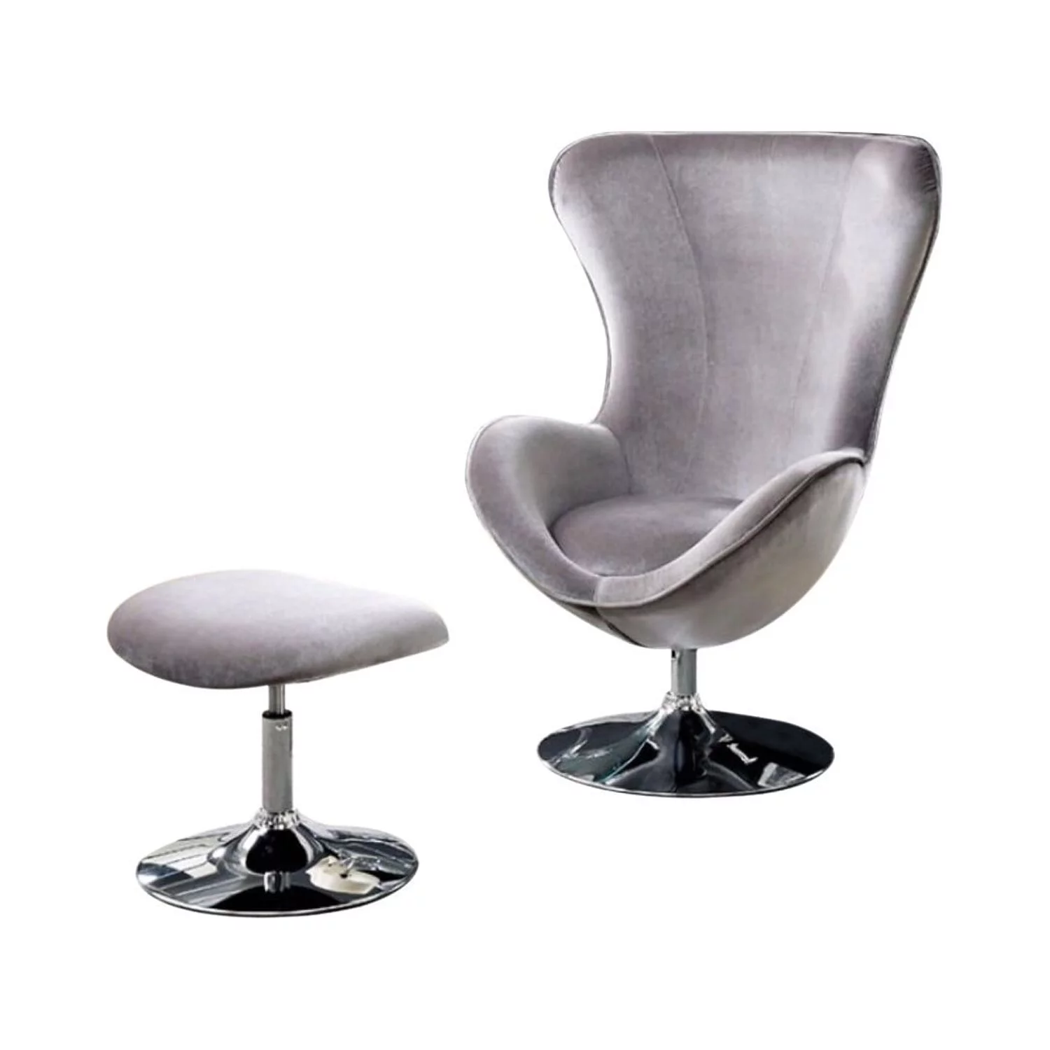 BenJara Eccentric Contemporary Flannelette Fabric Accent Chair With Ottoman, Gray-Color:Gray