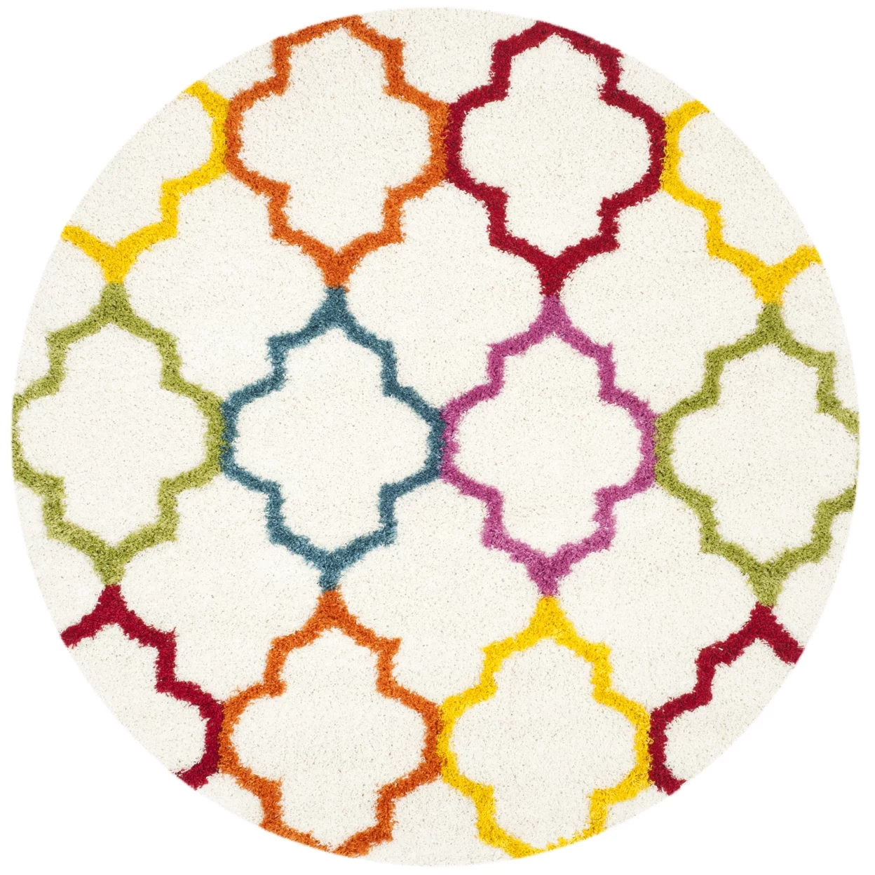 SAFAVIEH Yadira Geometric Quatrefoil Kids Shag Area Rug, Ivory/Multi, 5'3
