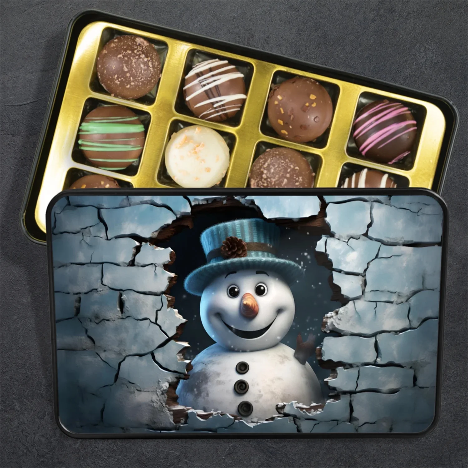Christmas Snowman Chocolate Truffles Keepsake Tin, Chocolate Gift Box