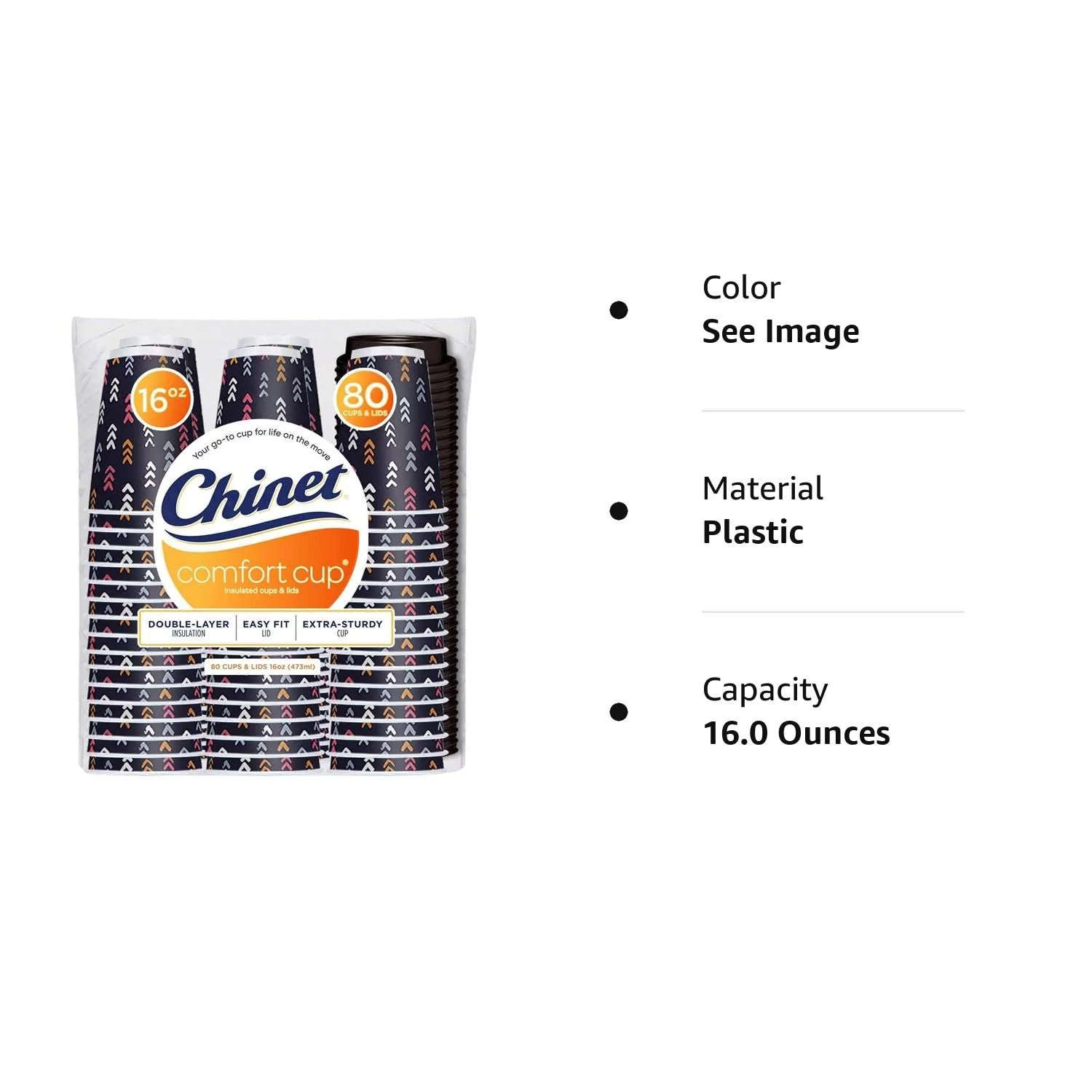 Chinet Comfort Cup 16 Ounce Insulated Cups & Lids, 80 Count