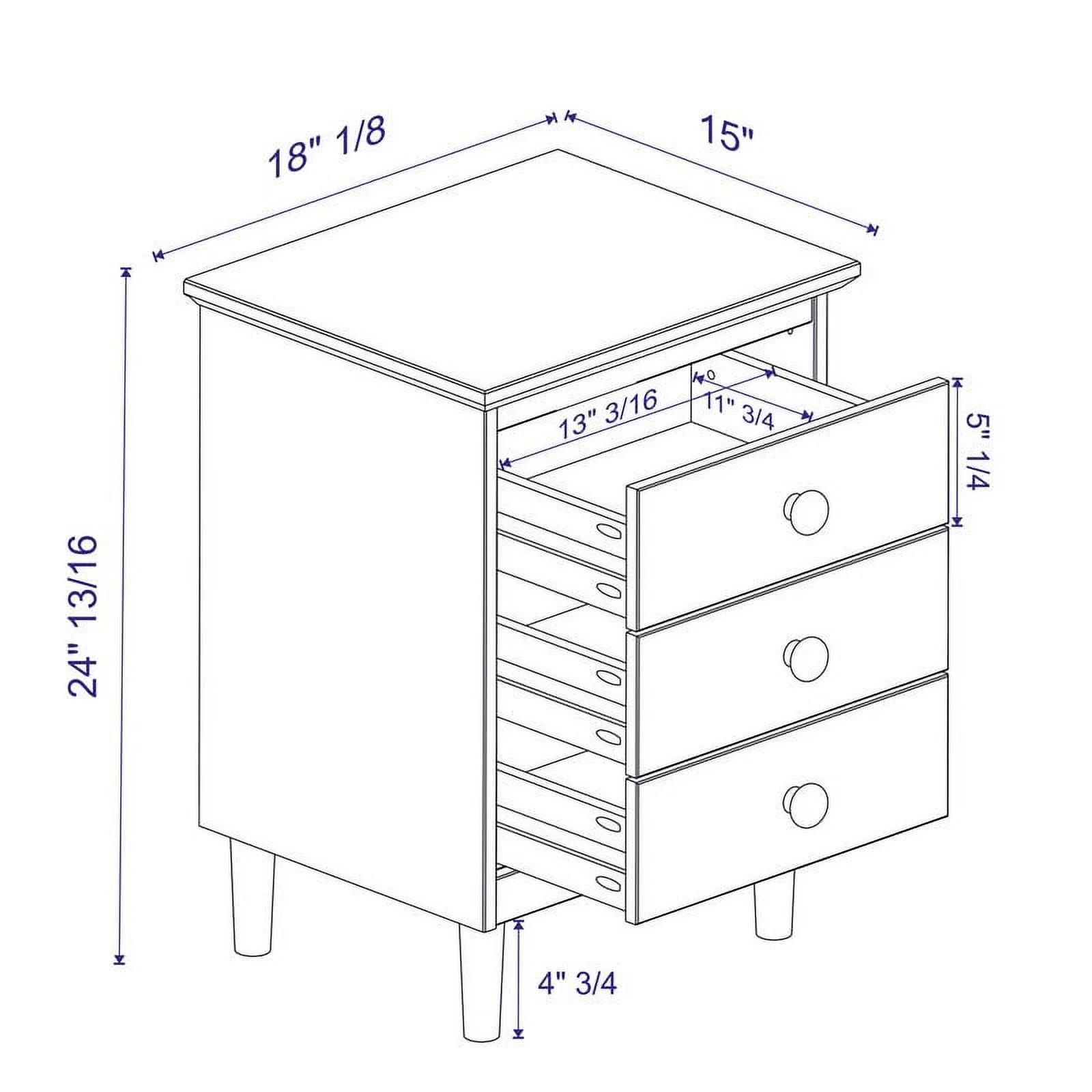 Pemberly Row Mid-Century Solid Wood Bedroom Nightstand in White (Set of 2)