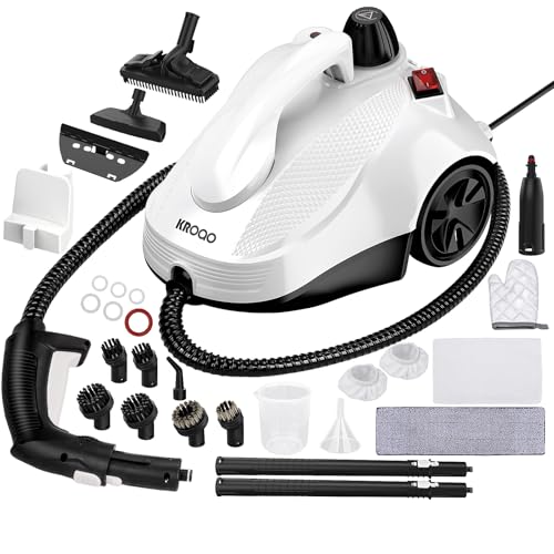 Steam Cleaner, Heavy Duty Canister Steamer with 23 Accessories, Steam Mop with 5M Extra-Long Power Cord for Home Floor Cleaning, Grime,Grease,Grout,l, Upholstery, Car Detailing,White, Large