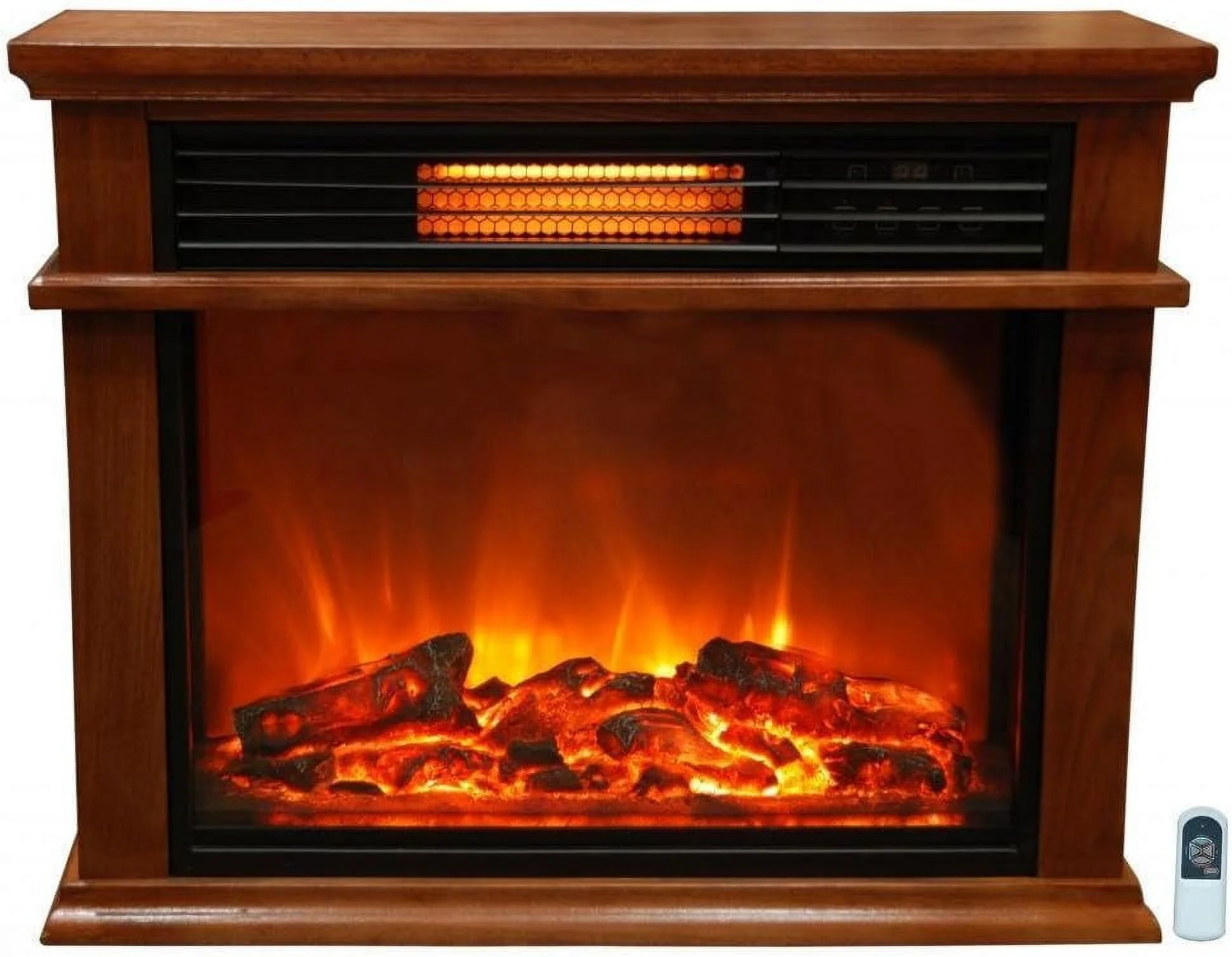 1500 Watt Portable Electric Infrared Quartz Fireplace Heater For Indoor Use With 3 Heating And  Control, Brown