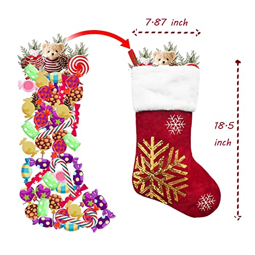 Christmas Stockings, 2 Pcs 18 inches Christmas Stockings, Burlap with Large Plush Cuff Stockings, for Family Holiday Xmas Party Decorations (Red&Green)