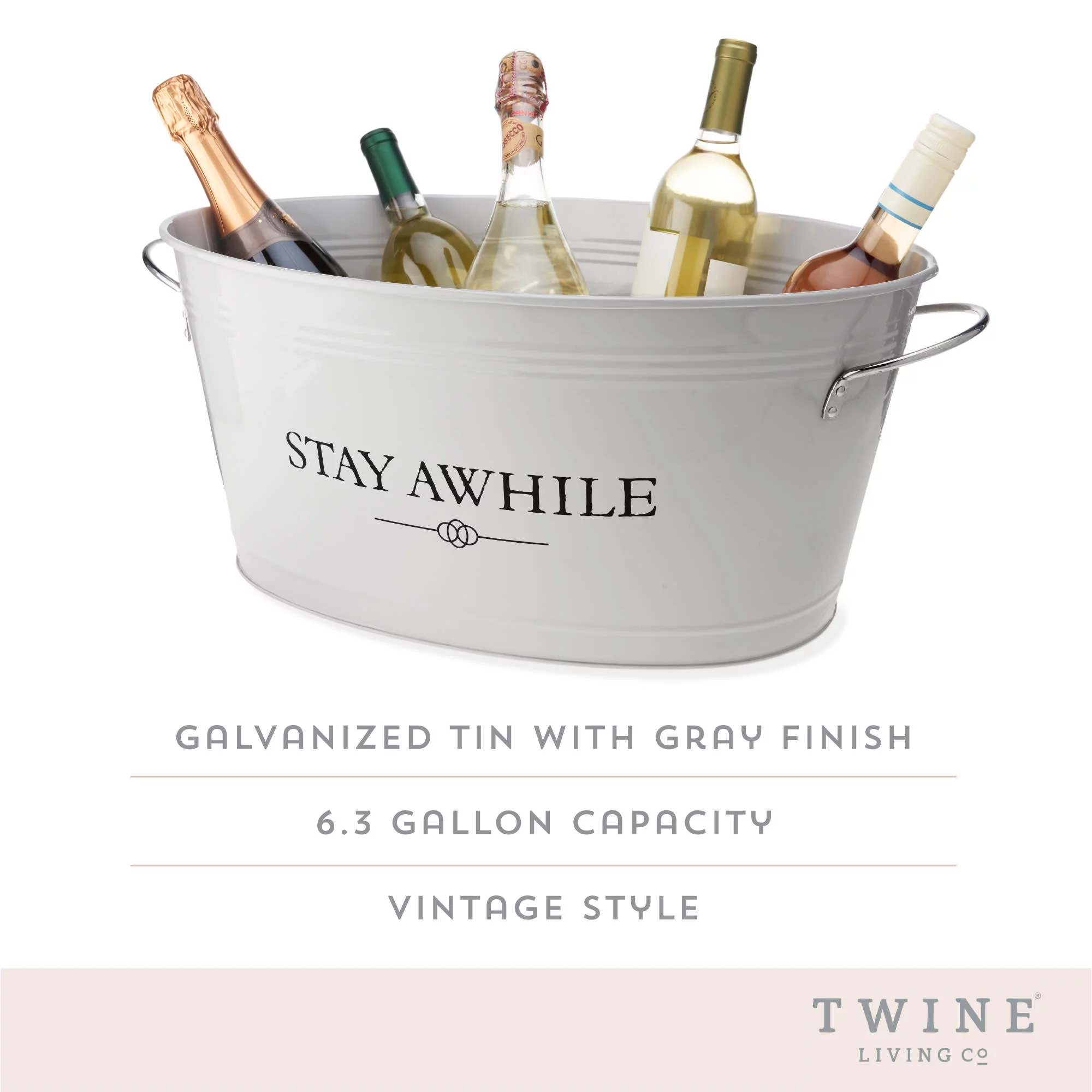 Twine Stay Awhile White Painted Galvanized Ice Bucket and Metal Tub