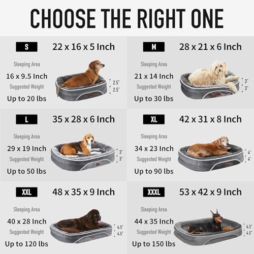 OhGeni Orthopedic Dog Couch Pet Sofas Large Sized Cat Beds with Comfort Foam Support, Chew Resistant Indestructible Fabric, Machine Washable Waterproof Removable Cover, 35-Inch (Gray)