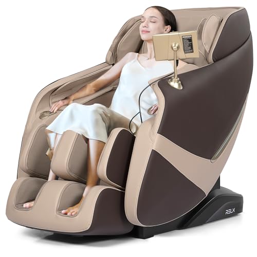 RELX 2025 Massage Chair Full Body, Zero Gravity Airbag Shiatsu Massage Chair with SL-Track, Heating, AI Control, Body Scan, 13 Modes, Foot Rollers, and Deep Yoga Stretch (Beige)