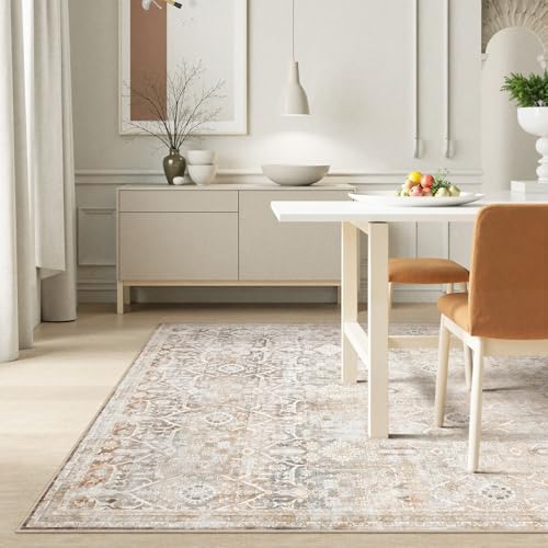 Large Area Rug for Living Room 9x12, Washable Area Rug 9x12 Non Slip Vintage Farmhouse Bedroom Carpet Stain Resistant Ultra-Thin Low Pile Aesthetic Print Floor Rug for Dining Guest Office - Dark Green