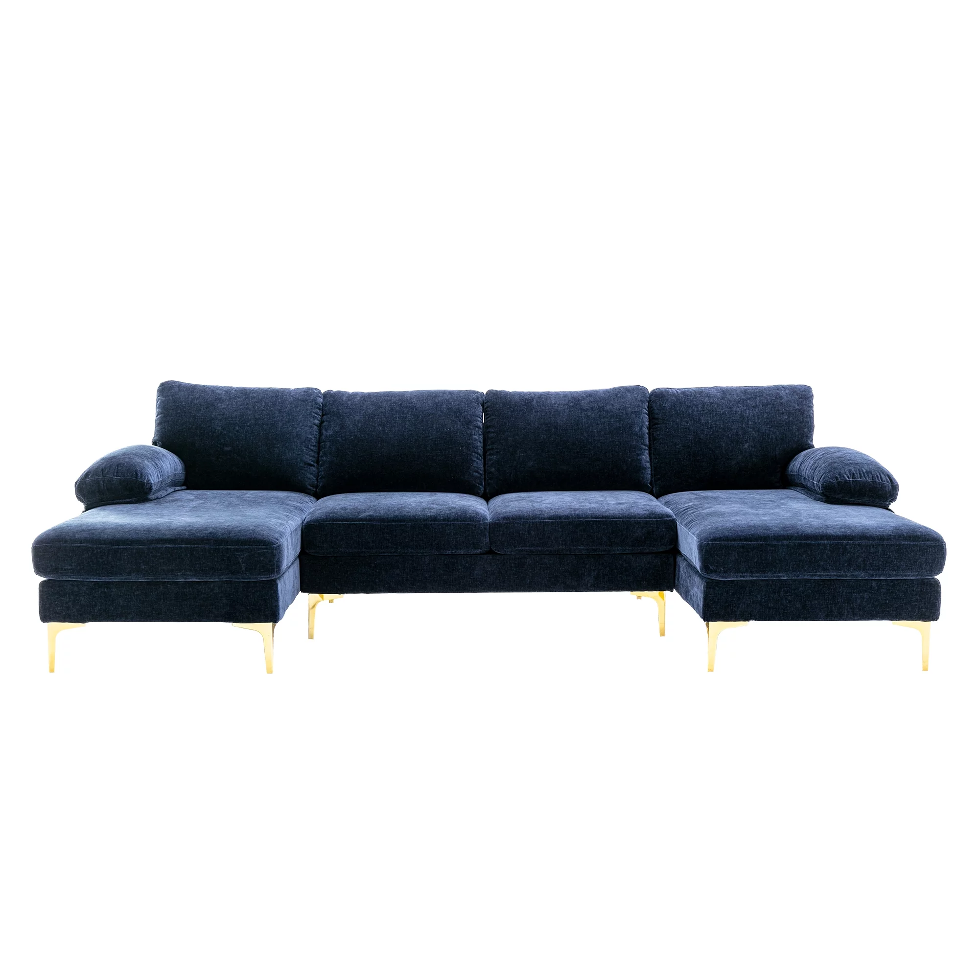 HOMEFUN 110 in W Navy Blue 4-piece U Shaped Fabric Modern Sectional Sofa with 2 Arms and Golden Metal Legs