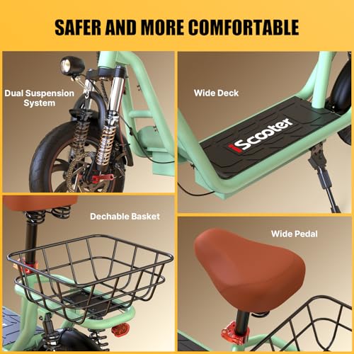 iScooter Electric Scooter with Seat, 37/21 Miles Long Range & 28/19/15.6 MPH Top Speed, 14