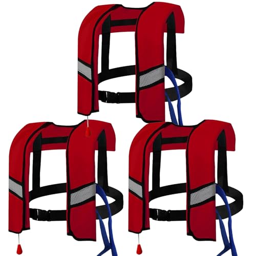 3-Pack 150N Automatic Inflatable Life Jacket – Adjustable Nylon Swim Vest with CO2 Inflation, Reflective Strips & Safety Buckle