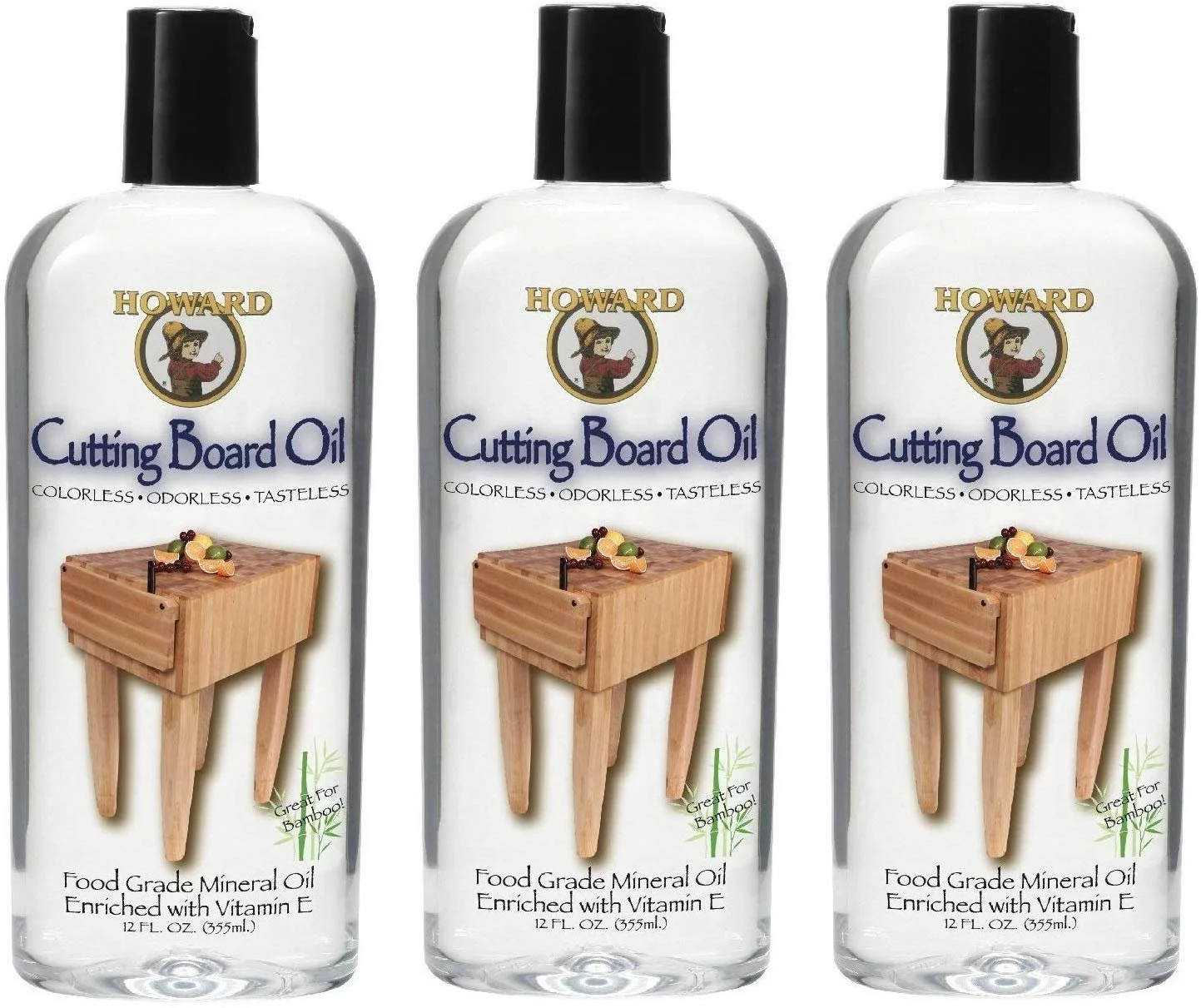Howard Products BBB012 Butcher Block and Cutting Board Oil, 12-Ounce 3-Pack