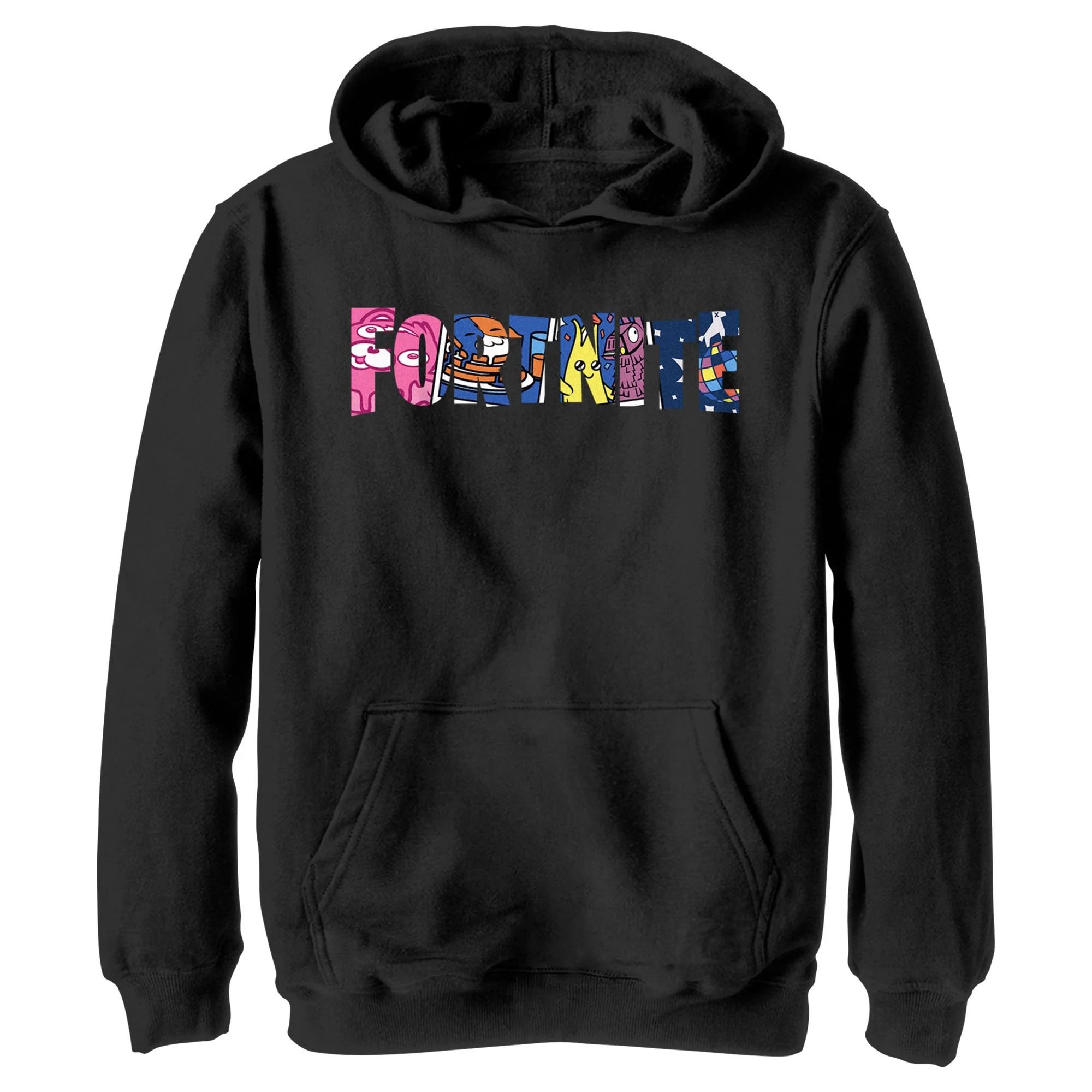 Boy's Fortnite Classic Logo Character Fill  Pull Over Hoodie Black Large