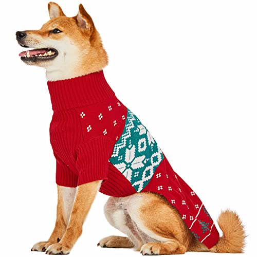 Blueberry Pet Christmas Tree and Snowflake Dog Sweater in Light Beige, Back Length 12