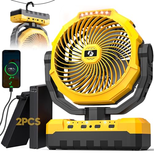 24000mAh Detachable Battery Camping Fan - 3-in-1 Portable Camping Fans with LED & Remote - 4 Speeds Battery Operated Outdoor Fan for Tent,Office,Jobsite,Workshop,Travel