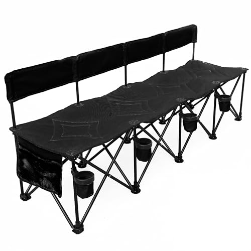 GoTEAM! Pro 4 Seat Portable Folding Team Bench w/Cupholders and Carry Case (Black)