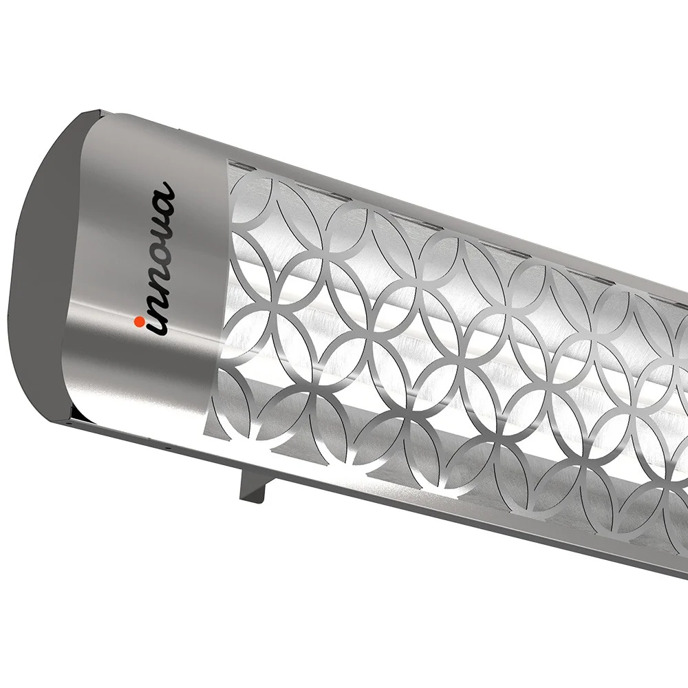 Innova-5000 Watt Electric Infrared Dual Element Heater-208 Voltage-Stainless Steel Finish-Clover Decorative Fascia-Outdoor Wall Mount Electric