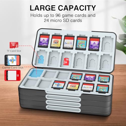 HEIYING Game Card Case Holder Compatible with Nintendo Switch 2 / OLED / Lite ,Portable Memory Card Storage Case with 96 Games Cards Slots and 24 Micro SD Cards Slots