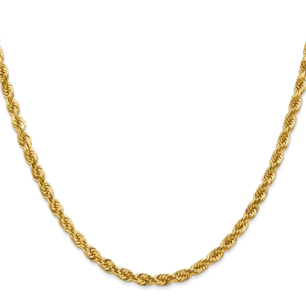 Primal Gold 14 Karat Yellow Gold 4mm Diamond-cut Rope with Lobster Clasp Chain
