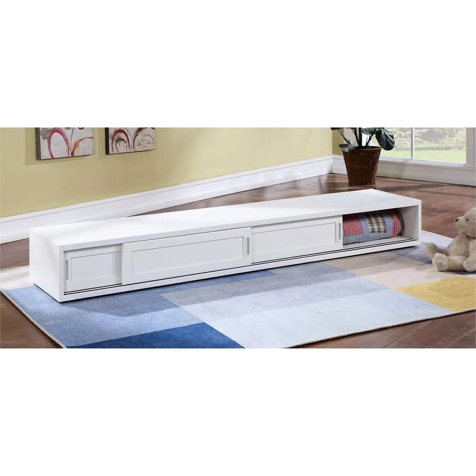 Furniture of America Treda Wood Underbed Storage with Sliding Doors in White
