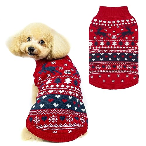 PUPTECK Christmas Dog Sweaters for Cold Weather, Soft Outfit Warm Winter Coat Knitted Dog Clothes for Small Medium Large Doggies Puppy Indoor Outdoor Walking, Colorful Design, Classic