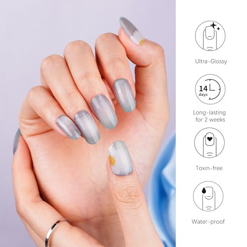 DANNI & TONI Semi Cured Gel Nail Strips Christmas Santa Claus Snowflakes Cat Eye Gel Nail Wraps 28 Stickers | Mistletoe Meow