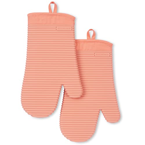 KITCHENAID Ribbed Soft Silicone Oven Mitt 2-Pack Set, 7.5