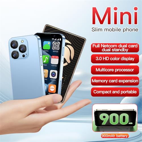 XS18Pro 3G Mini Smartphone 3.0 Inch WiFi GPS Quad Core Android 8.1 Cute Palm Smartphone Slim Body HD Camera Dual Sim Compatible with Google Play 2GB RAM 16GB ROM China Mobile (Light Blue)