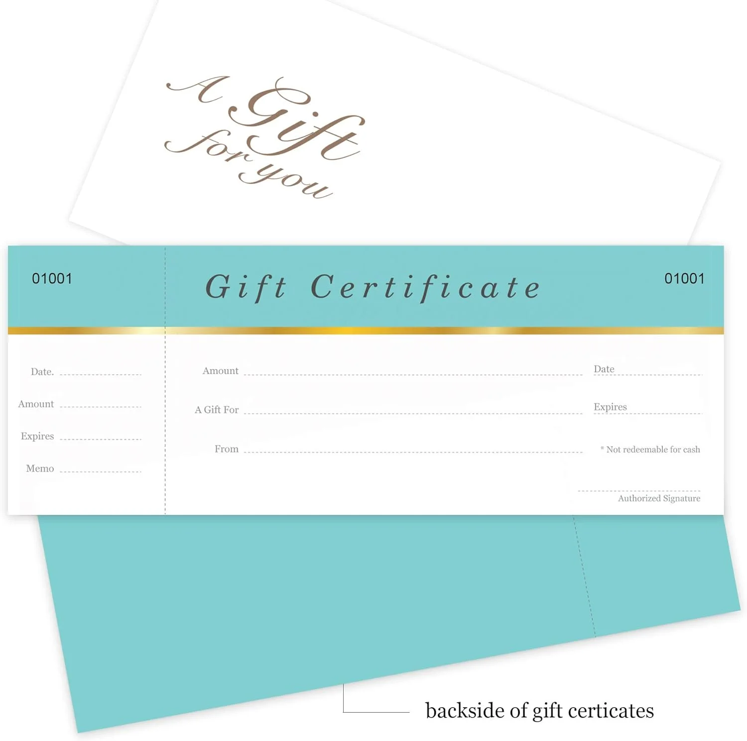 Blank Gift Certificates 25 Set- Aqua Blue - Comes With Matching Envelopes - Gift Coupons,Vouchers Fot Small Business