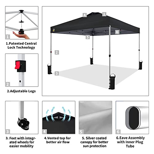 CROWN SHADES 10x10 Pop Up Canopy - Beach Tent with One Push Setup - Easy Outdoor Sun Shade for Events, Parties, Camping - Gazebo with STO-N-Go Cover Bag, Silver Coated Top, White